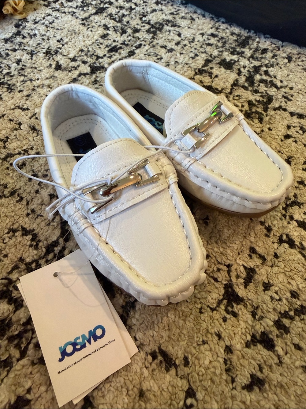 Josmo baby boy White Slip-On Dress Loafer Metallic Accent Round Toe US 5 Formal